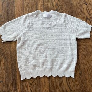 White pullover scalloped edge top with eyelets